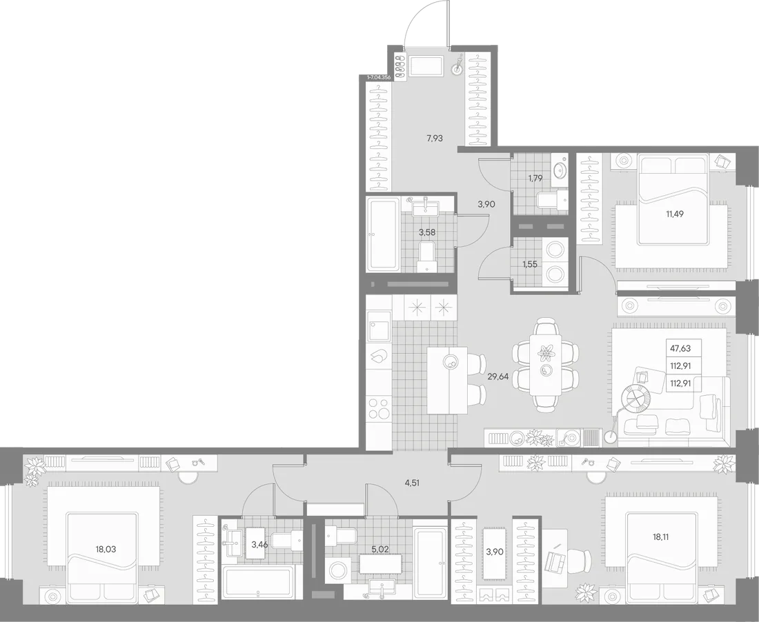Планировка: Трёхкомнатная квартира 113 м² в «AVANT»