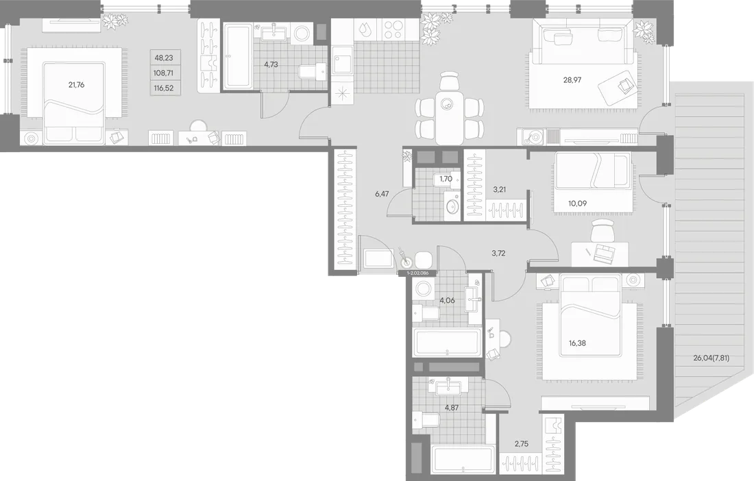 Планировка: Трёхкомнатная квартира 116 м² в «AVANT»