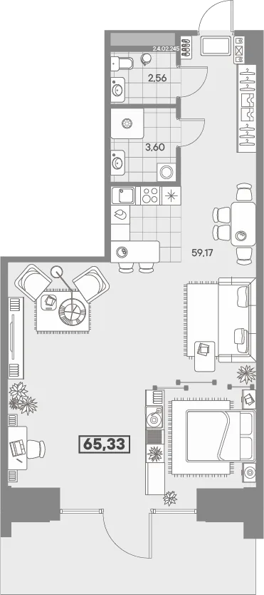 Планировка: Квартира 65 м² в «AVANT»