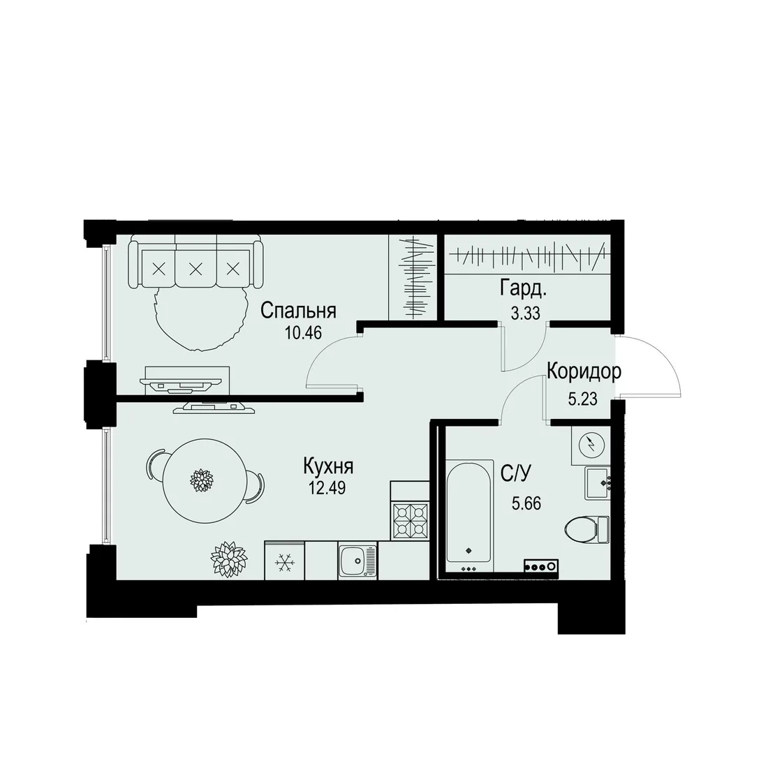Планировка: Двухкомнатная квартира 37 м² в «iD Petrogradskaya»