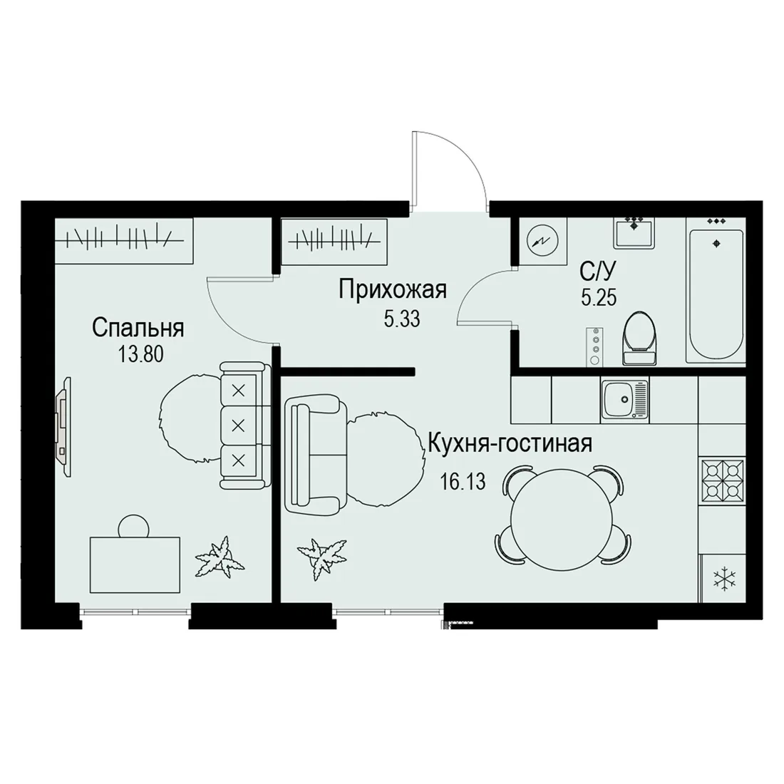 Планировка: Двухкомнатная квартира 40 м² в «iD Petrogradskaya»