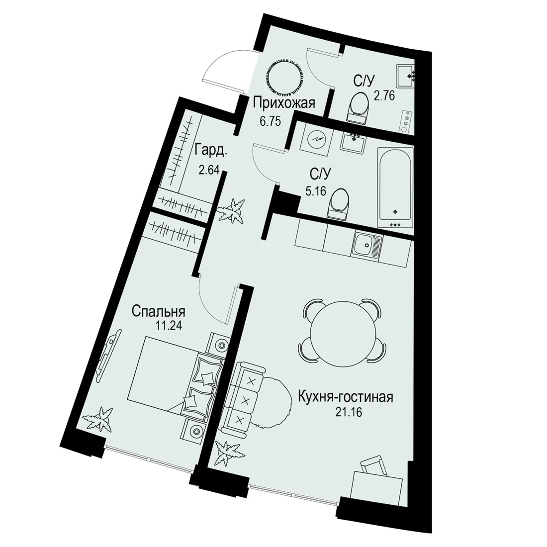 Планировка: Двухкомнатная квартира 50 м² в «iD Petrogradskaya»
