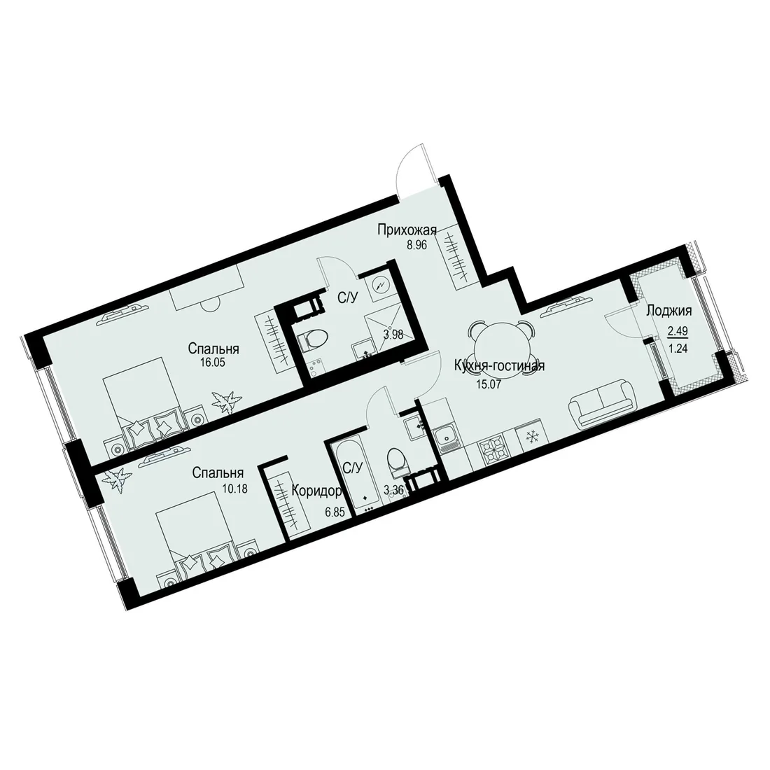 Планировка: Двухкомнатная квартира 66 м² в «iD Petrogradskaya»