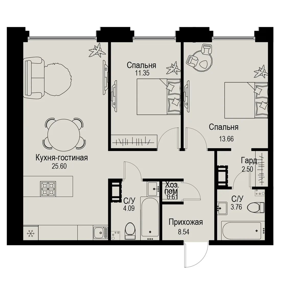 Планировка: Трёхкомнатная квартира 70 м² в «iD Petrogradskaya»