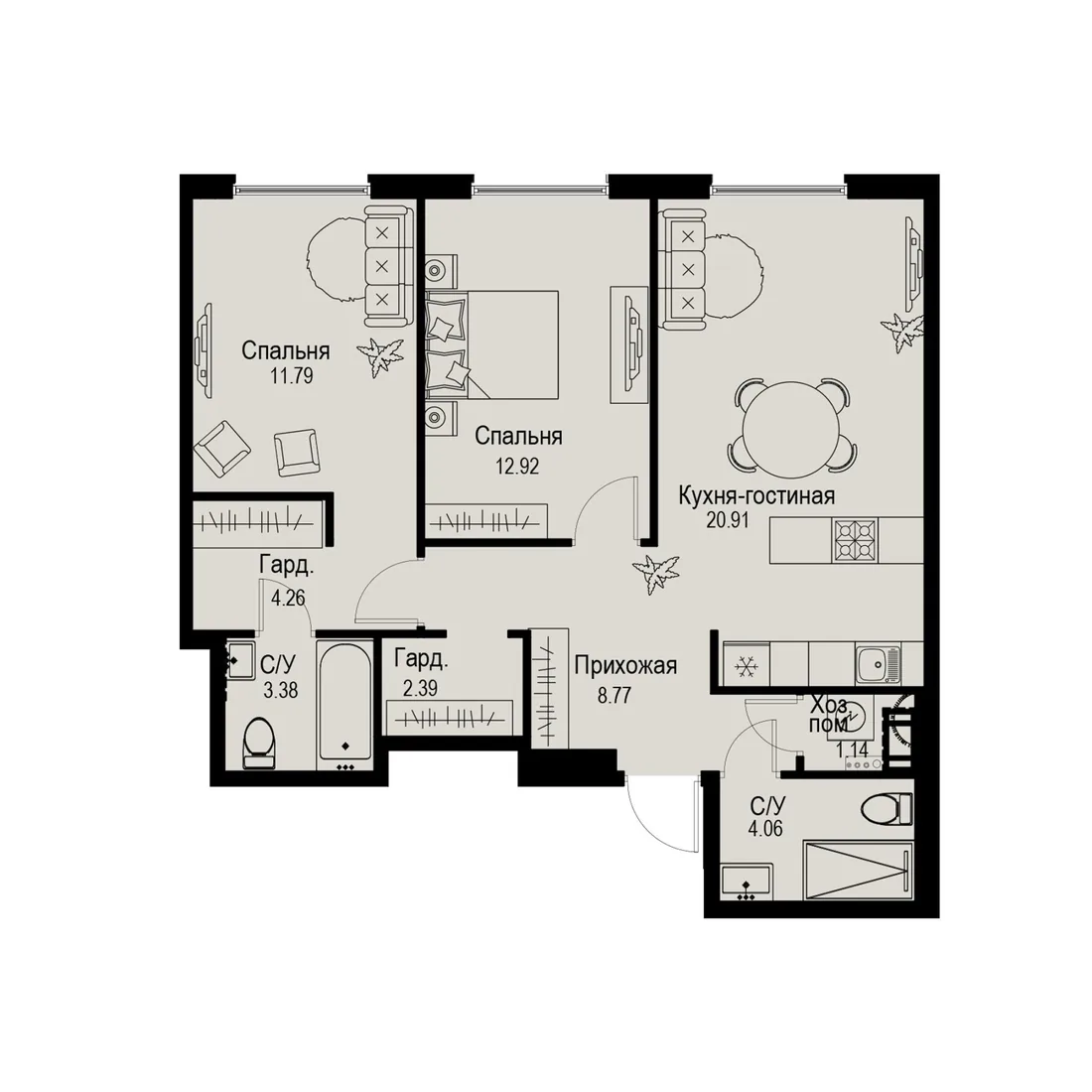 Планировка: Трёхкомнатная квартира 70 м² в «iD Petrogradskaya»