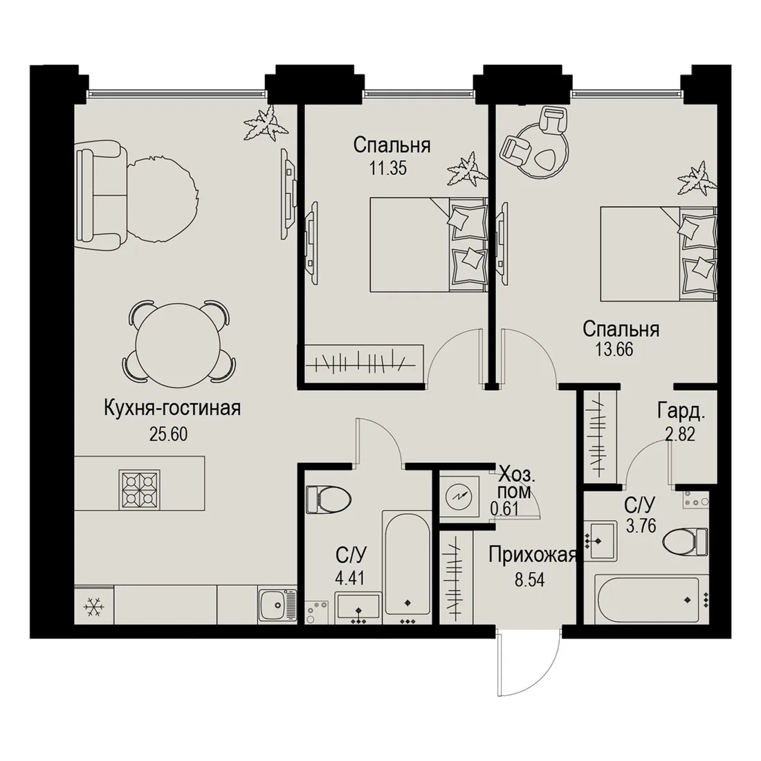 Планировка: Трёхкомнатная квартира 71 м² в «iD Petrogradskaya»