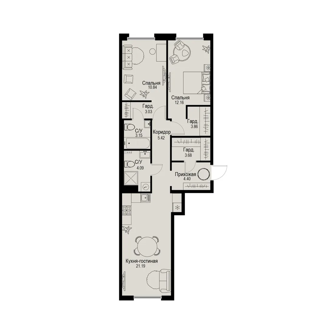 Планировка: Трёхкомнатная квартира 72 м² в «iD Petrogradskaya»
