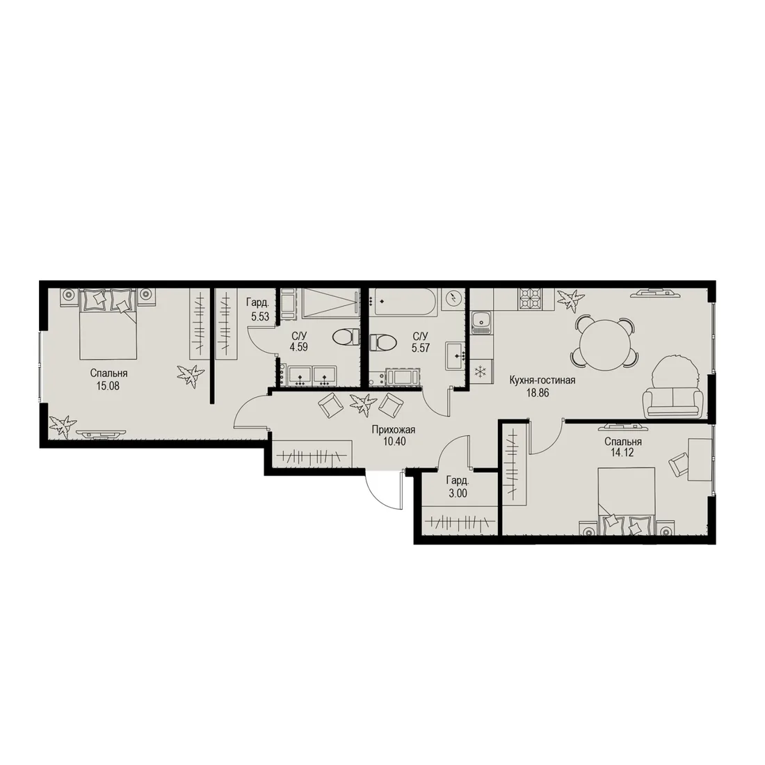 Планировка: Трёхкомнатная квартира 77 м² в «iD Petrogradskaya»