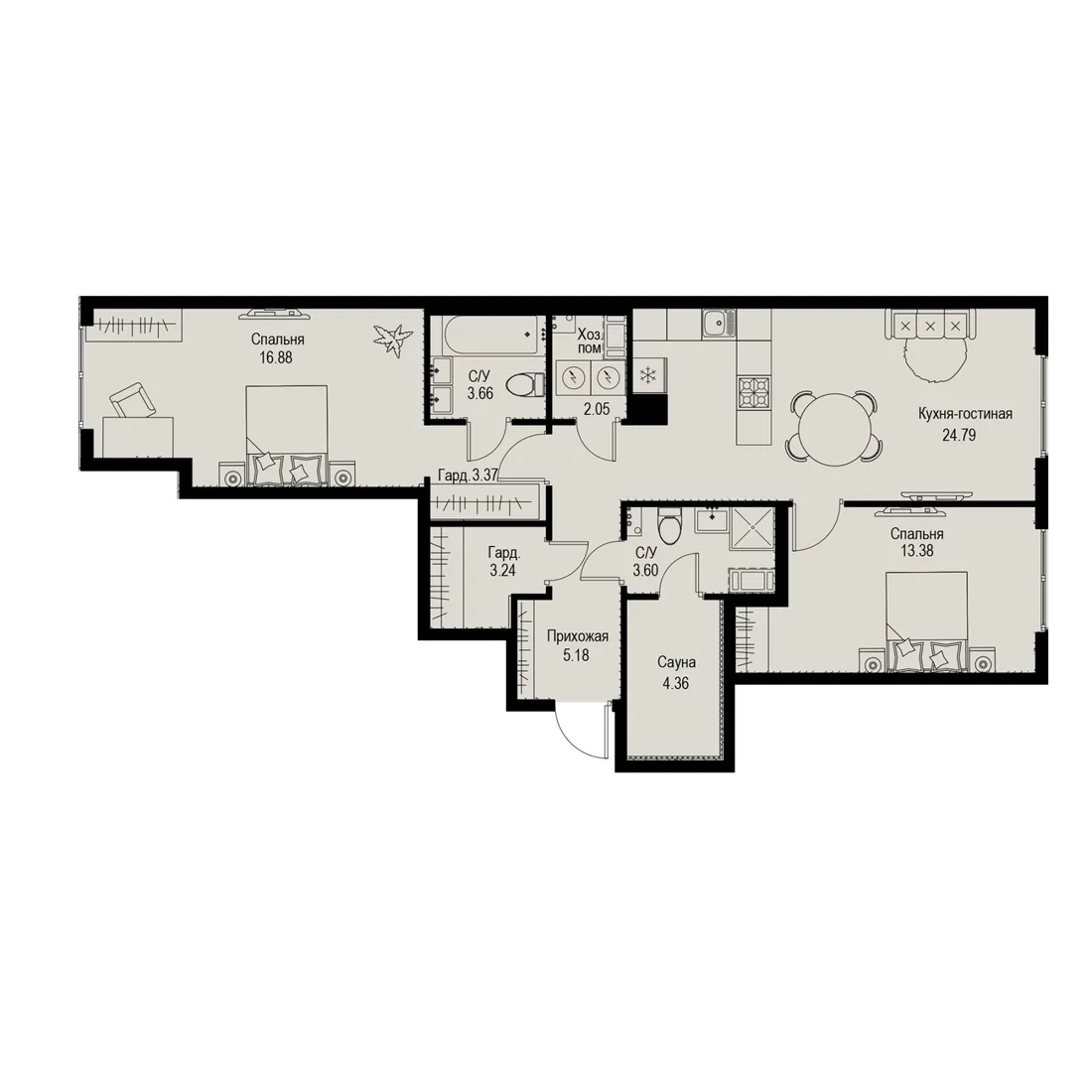 Планировка: Трёхкомнатная квартира 80 м² в «iD Petrogradskaya»