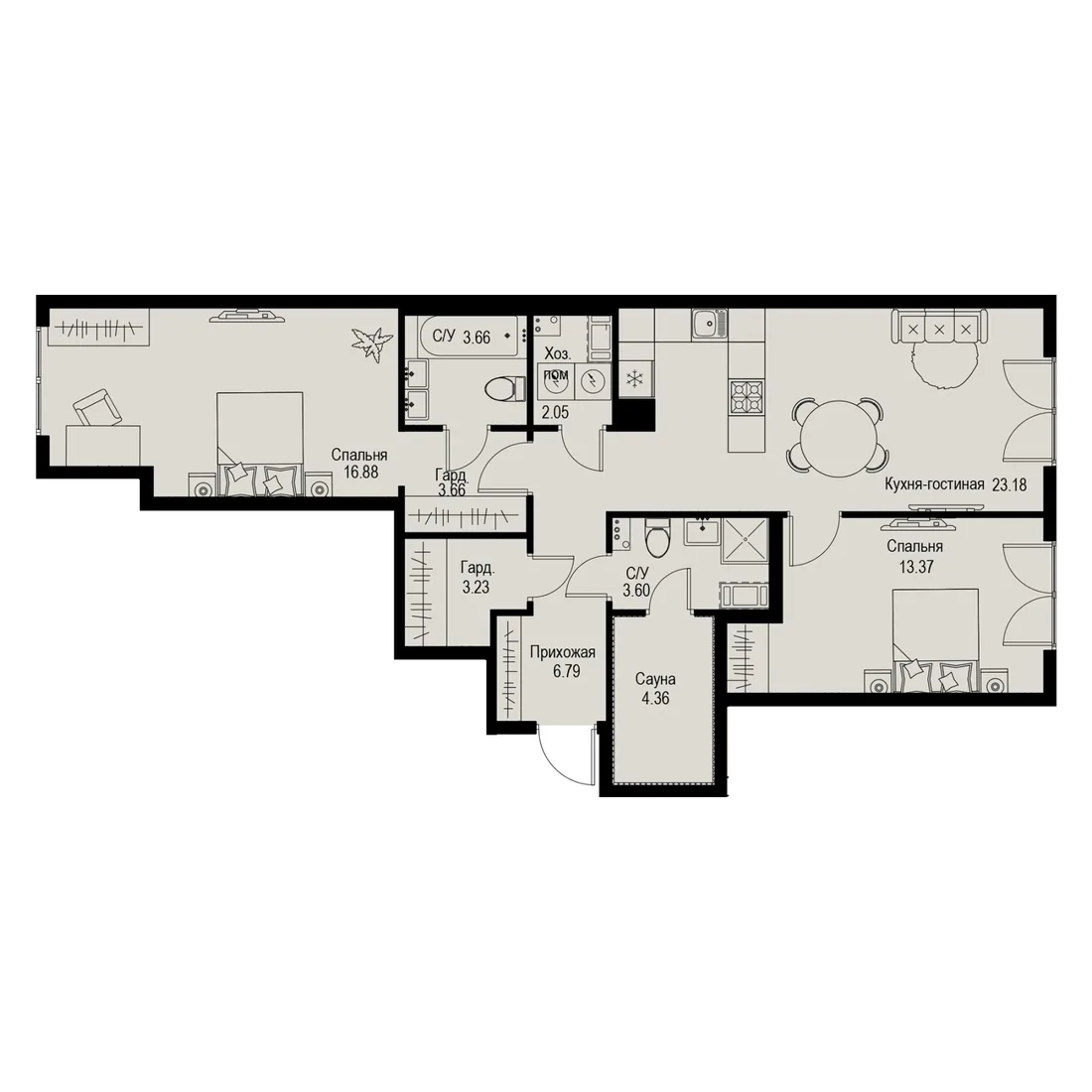 Планировка: Трёхкомнатная квартира 81 м² в «iD Petrogradskaya»