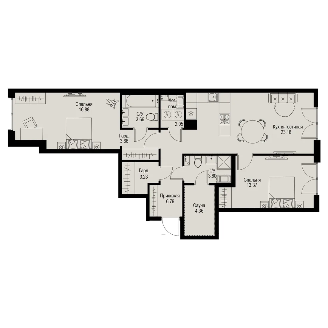 Планировка: Трёхкомнатная квартира 81 м² в «iD Petrogradskaya»