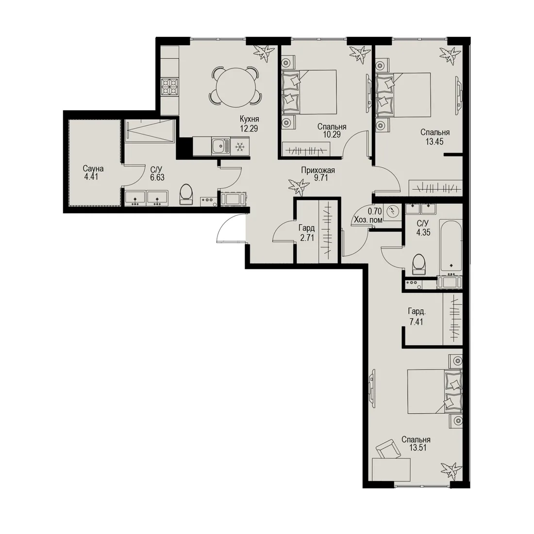 Планировка: Трёхкомнатная квартира 86 м² в «iD Petrogradskaya»