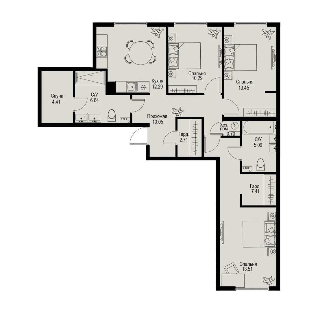 Планировка: Трёхкомнатная квартира 86 м² в «iD Petrogradskaya»