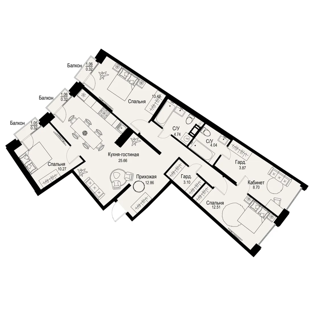 Планировка: Пятикомнатная квартира 100 м² в «iD Petrogradskaya»