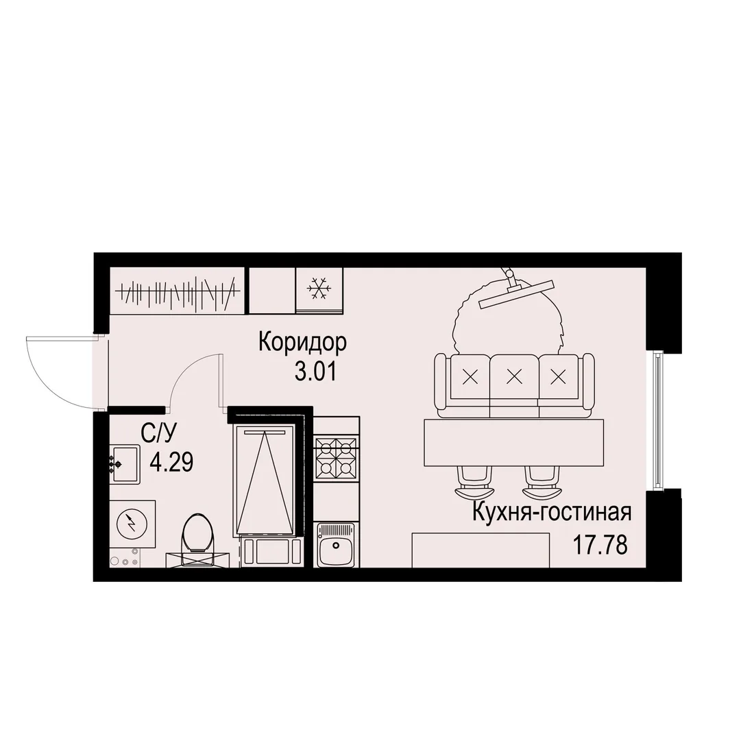 Планировка: Студия квартира 25 м² в «iD Petrogradskaya»
