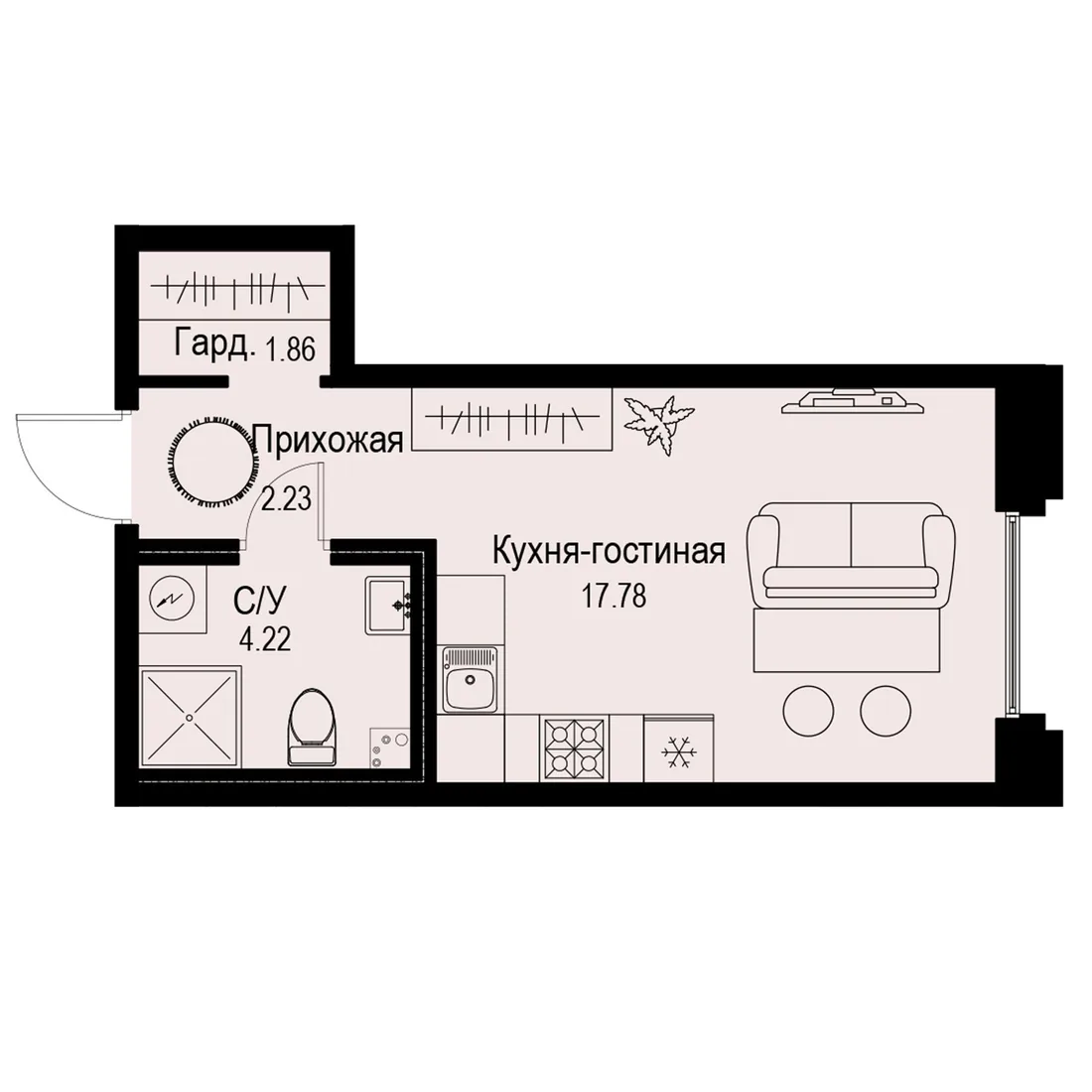 Планировка: Студия квартира 26 м² в «iD Petrogradskaya»
