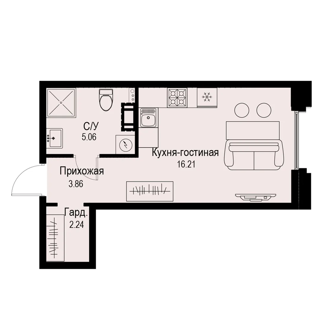 Планировка: Студия квартира 27 м² в «iD Petrogradskaya»