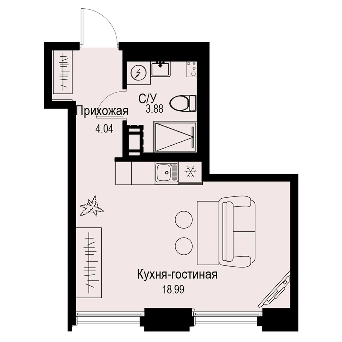 Планировка: Студия квартира 27 м² в «iD Petrogradskaya»
