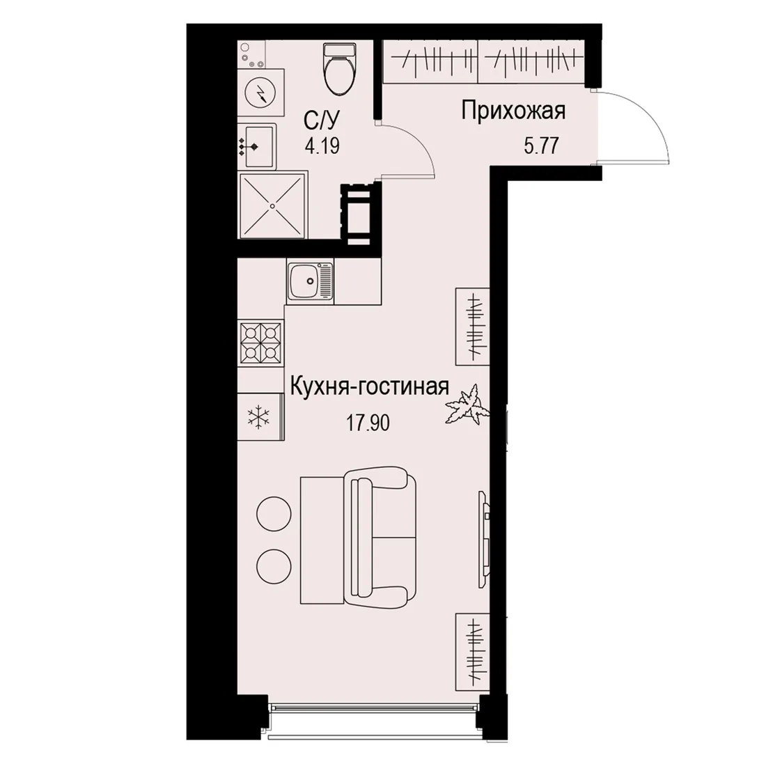 Планировка: Студия квартира 28 м² в «iD Petrogradskaya»