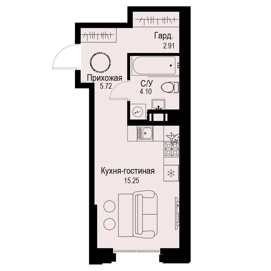 Планировка: Студия квартира 28 м² в «iD Petrogradskaya»
