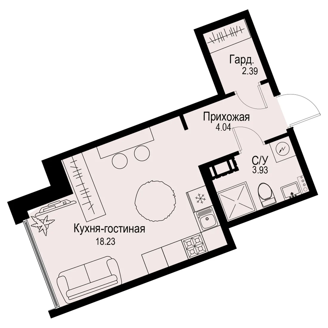 Планировка: Студия квартира 29 м² в «iD Petrogradskaya»