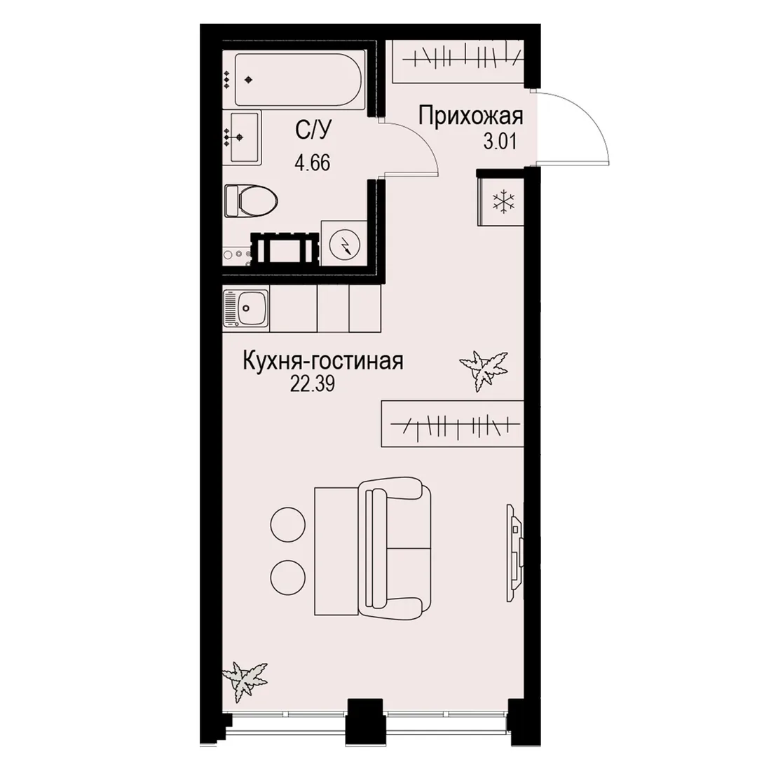 Планировка: Студия квартира 30 м² в «iD Petrogradskaya»