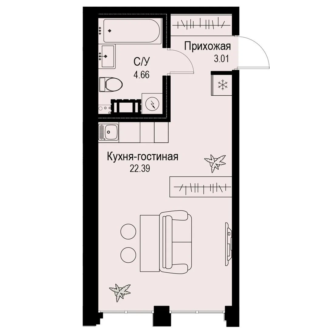 Планировка: Студия квартира 30 м² в «iD Petrogradskaya»
