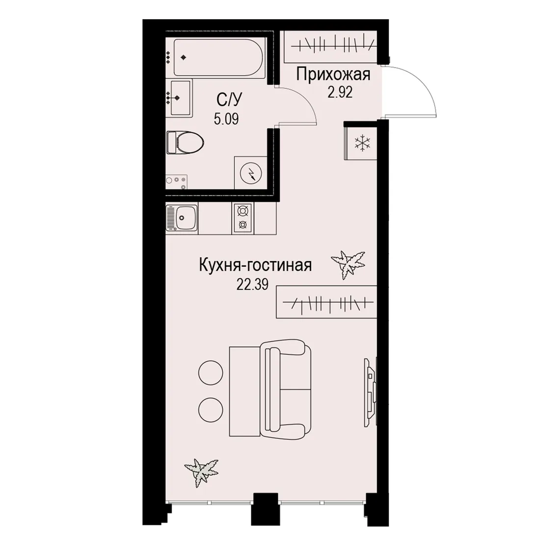Планировка: Студия квартира 30 м² в «iD Petrogradskaya»