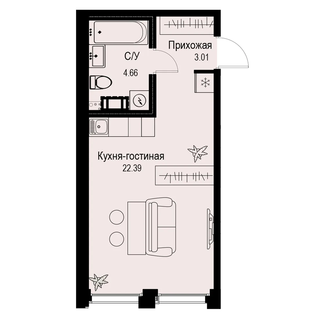 Планировка: Студия квартира 30 м² в «iD Petrogradskaya»