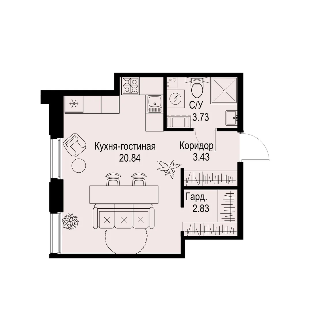 Планировка: Студия квартира 31 м² в «iD Petrogradskaya»
