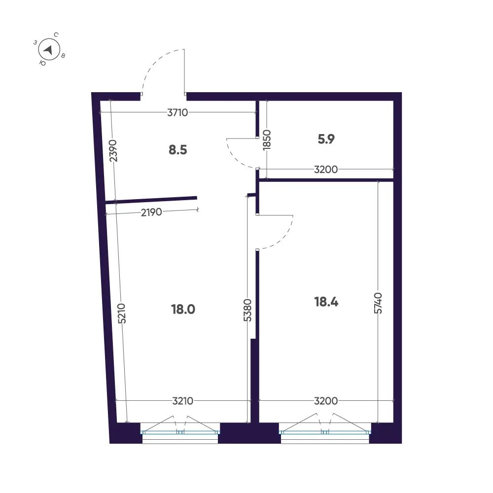 Планировка: Однокомнатная квартира 51 м² в «ЛДМ»