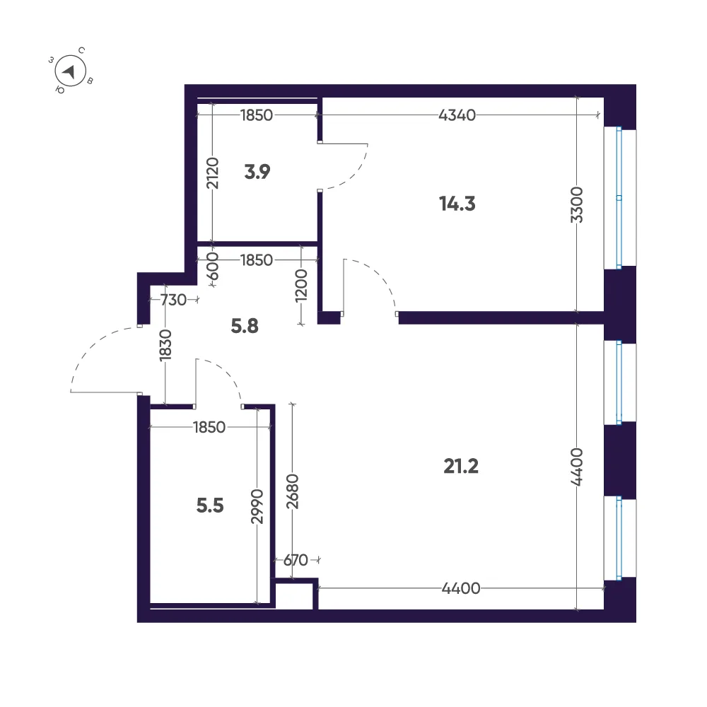 Планировка: Однокомнатная квартира 51 м² в «ЛДМ»