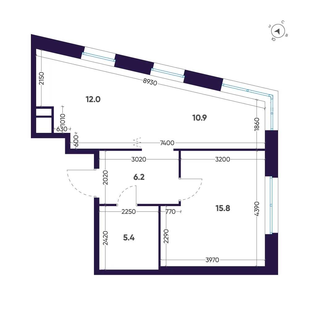 Планировка: Двухкомнатная квартира 50 м² в «ЛДМ»