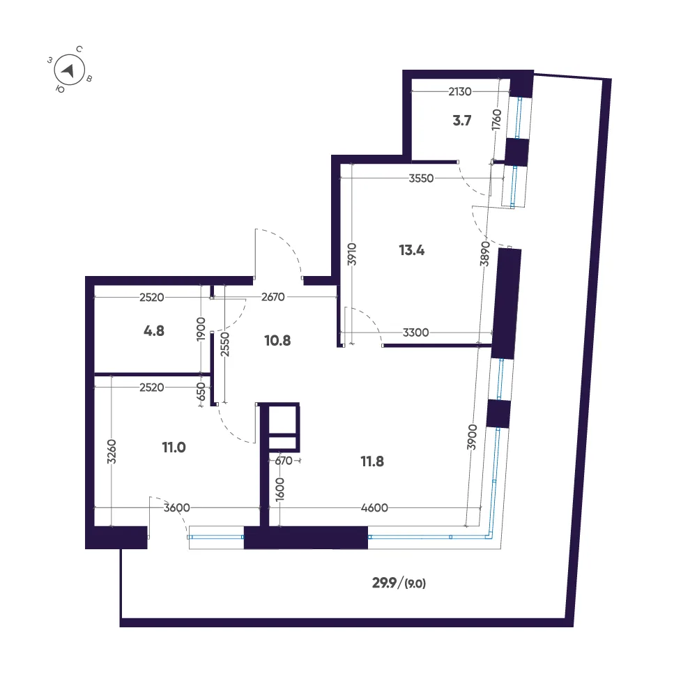 Планировка: Двухкомнатная квартира 64 м² в «ЛДМ»