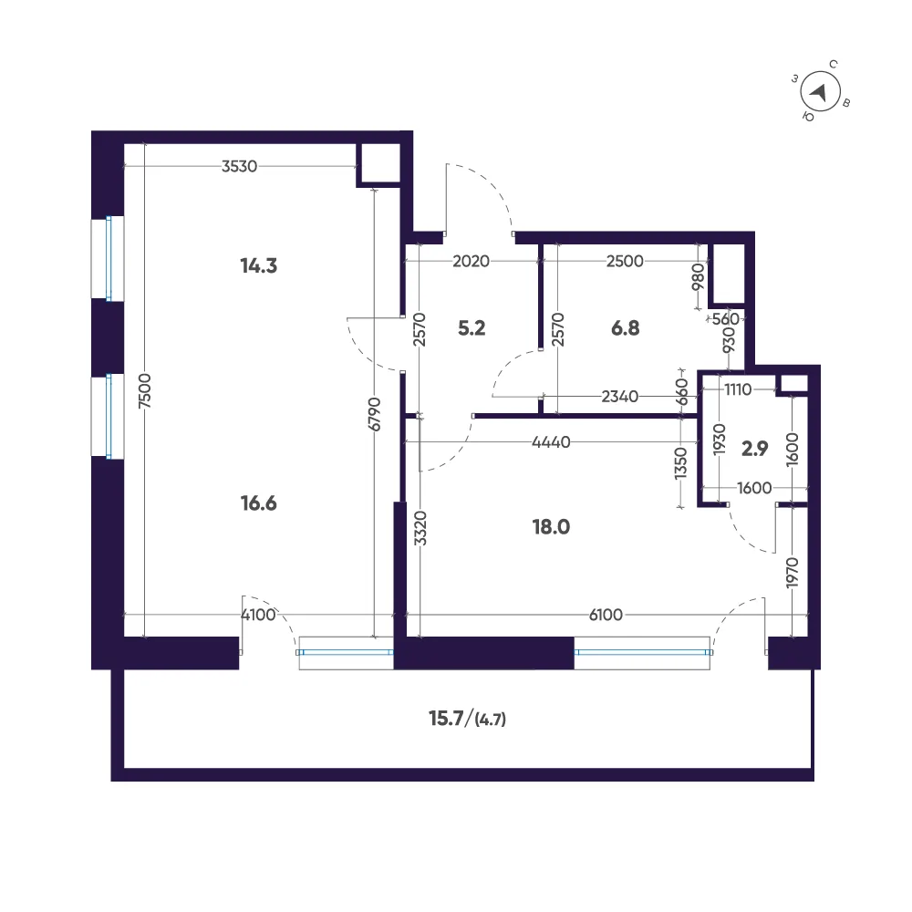 Планировка: Двухкомнатная квартира 68 м² в «ЛДМ»