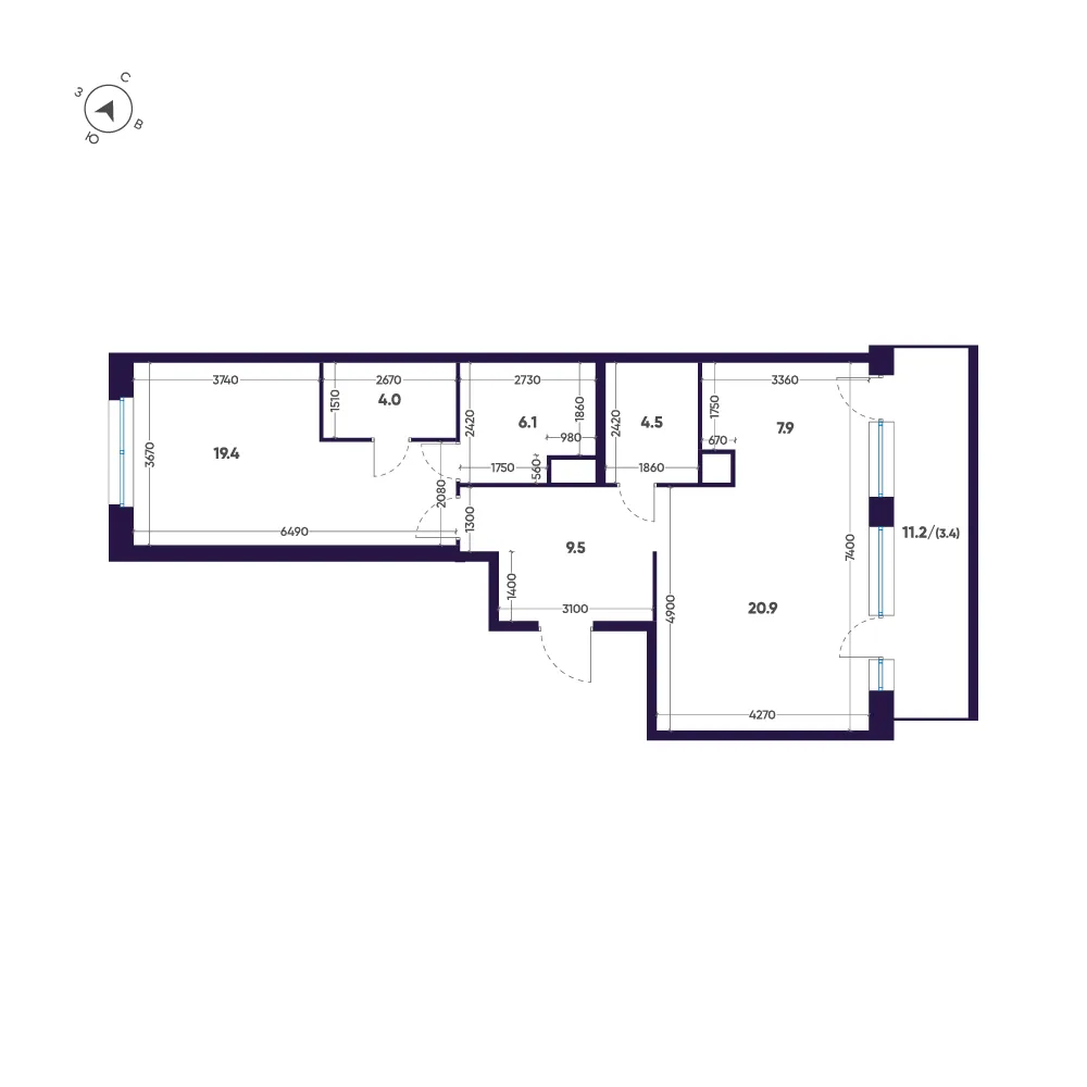 Планировка: Двухкомнатная квартира 76 м² в «ЛДМ»