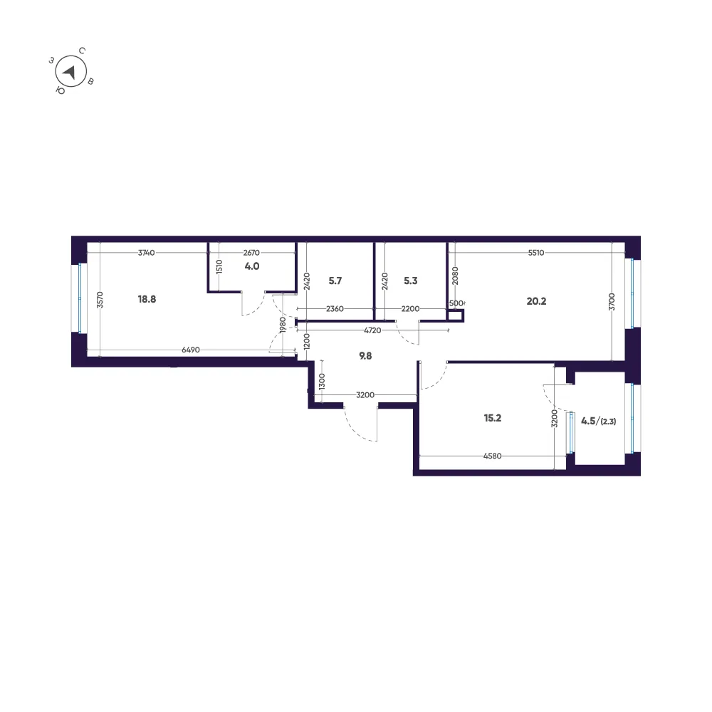 Планировка: Двухкомнатная квартира 81 м² в «ЛДМ»