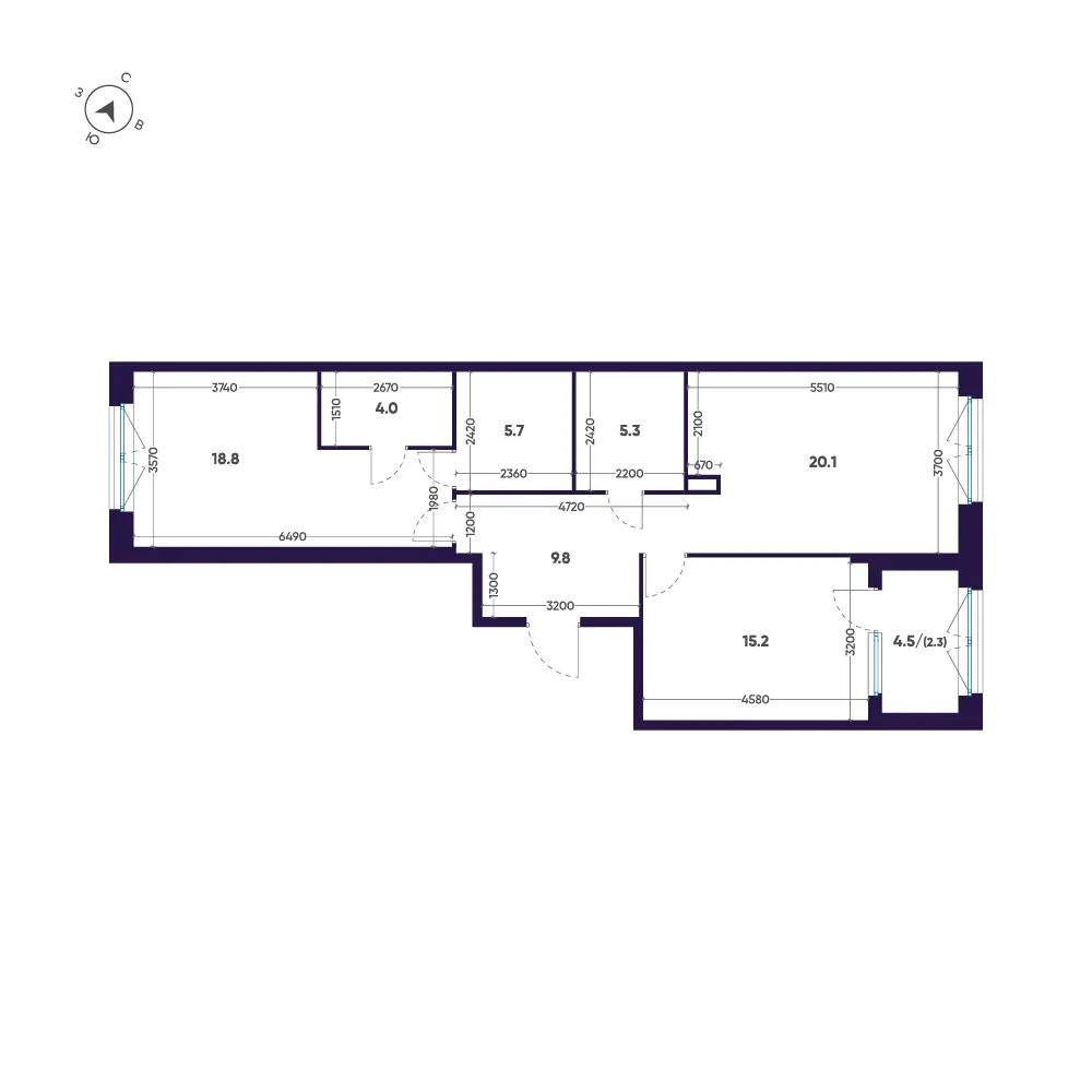 Планировка: Двухкомнатная квартира 81 м² в «ЛДМ»