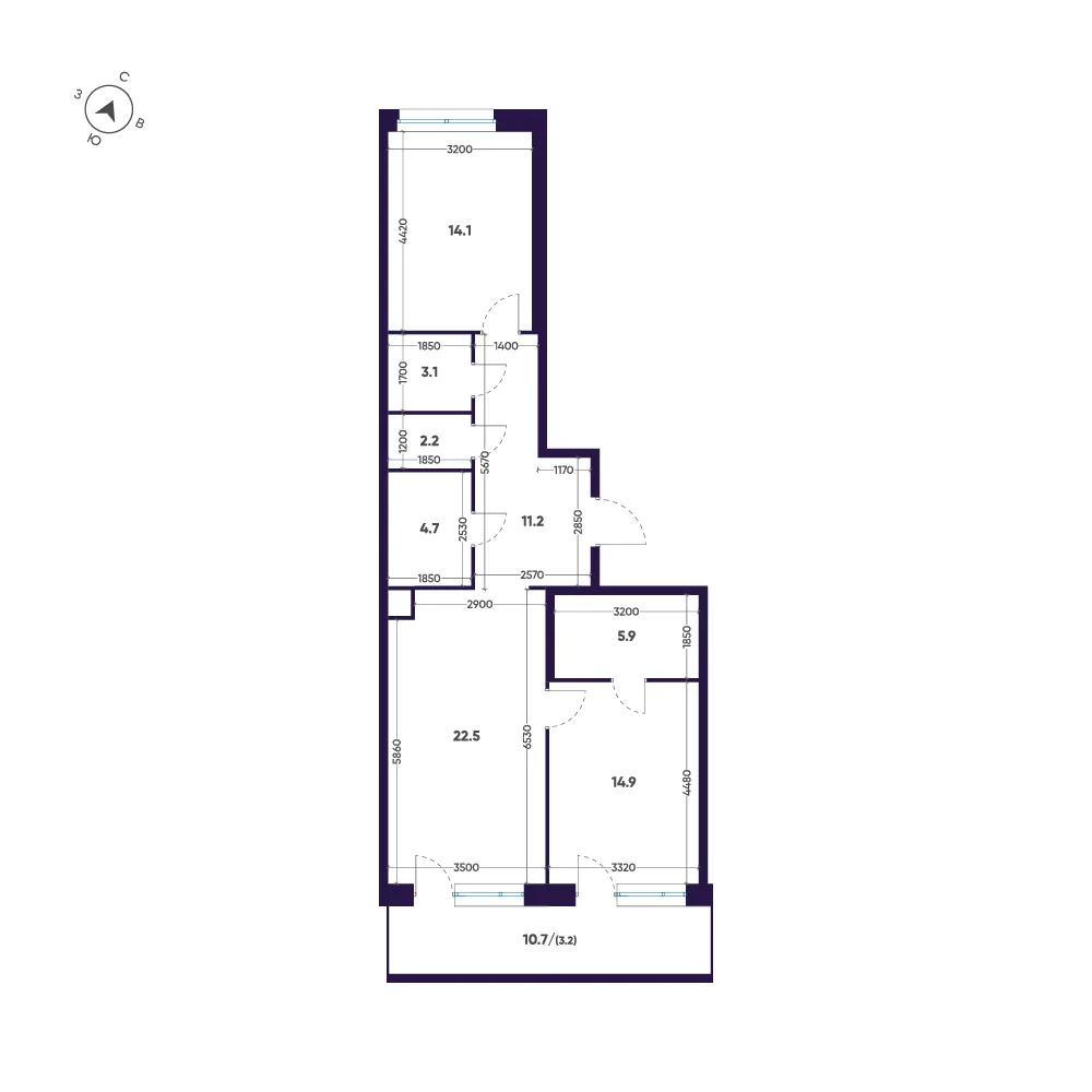 Планировка: Двухкомнатная квартира 82 м² в «ЛДМ»