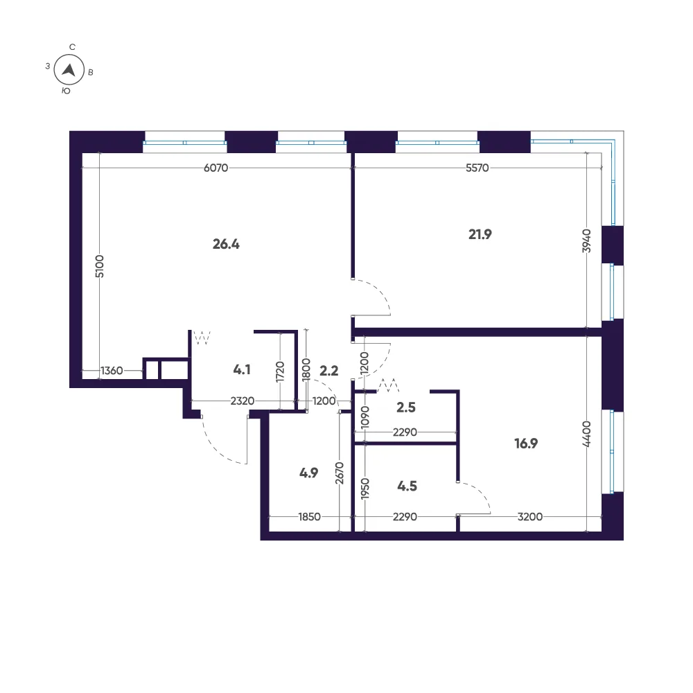 Планировка: Двухкомнатная квартира 83 м² в «ЛДМ»