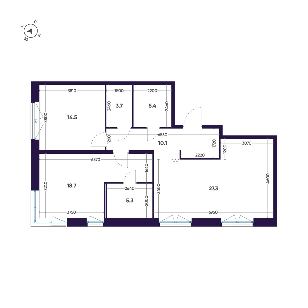 Планировка: Двухкомнатная квартира 85 м² в «ЛДМ»