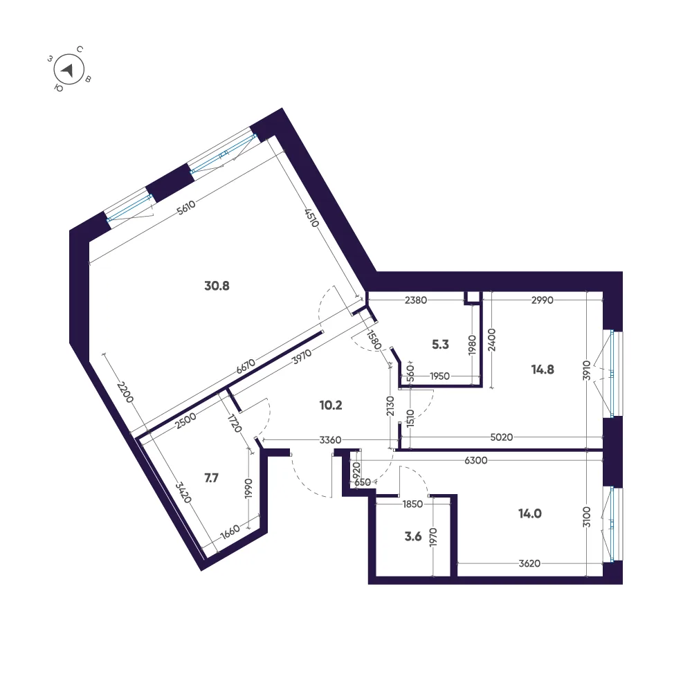 Планировка: Двухкомнатная квартира 86 м² в «ЛДМ»