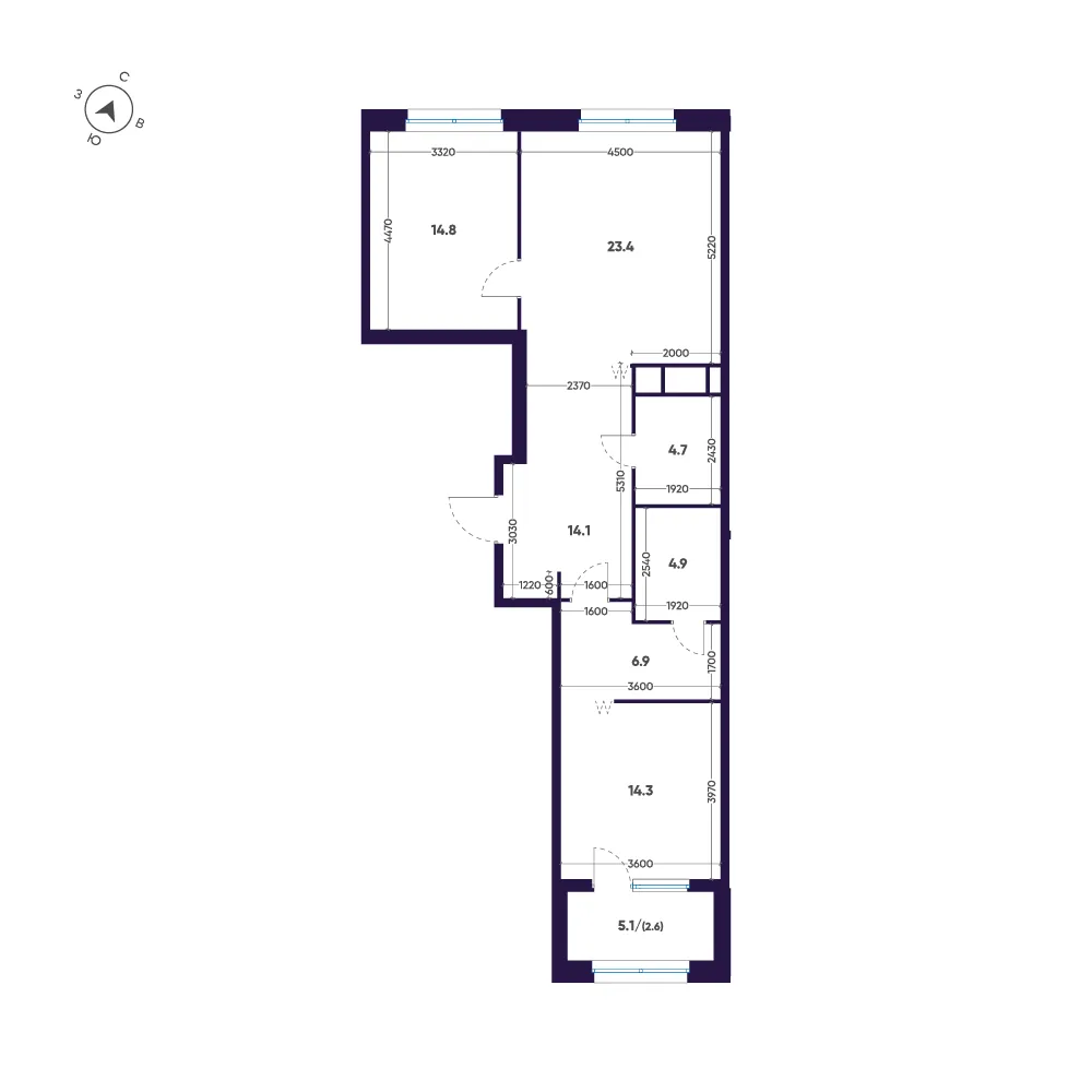 Планировка: Двухкомнатная квартира 86 м² в «ЛДМ»