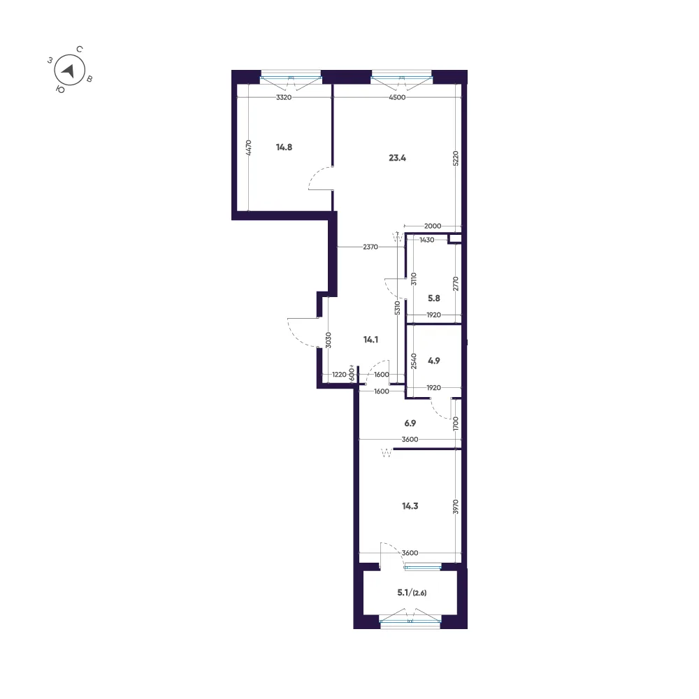 Планировка: Двухкомнатная квартира 87 м² в «ЛДМ»