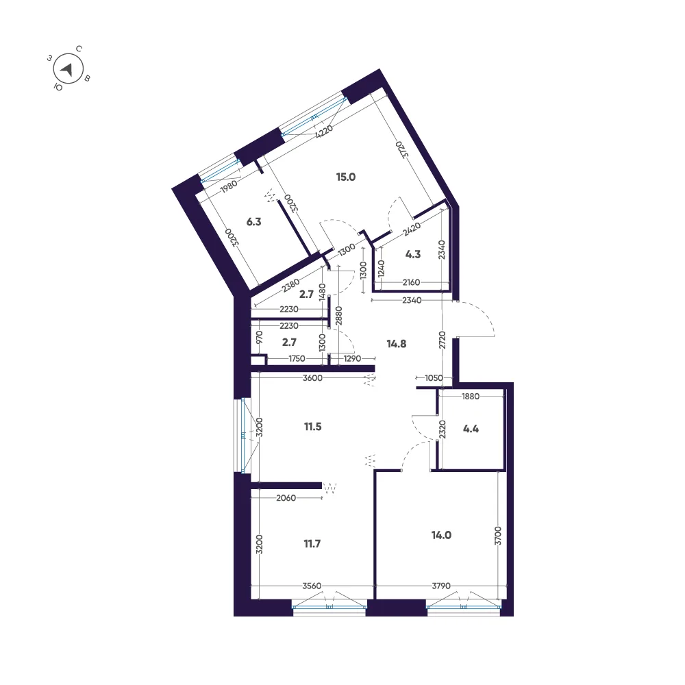 Планировка: Двухкомнатная квартира 87 м² в «ЛДМ»