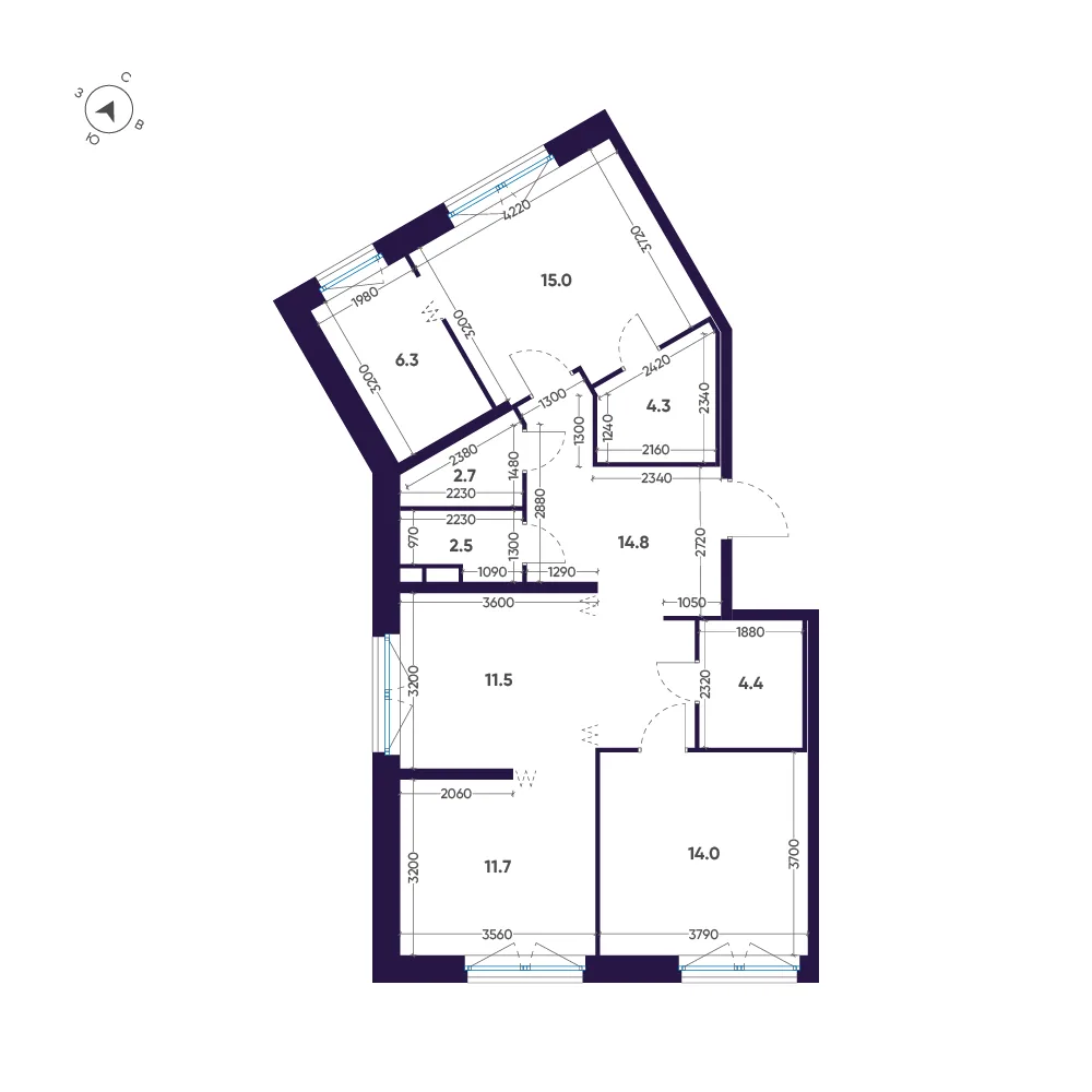 Планировка: Двухкомнатная квартира 87 м² в «ЛДМ»