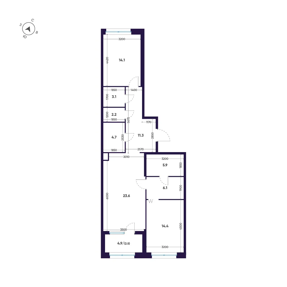 Планировка: Двухкомнатная квартира 88 м² в «ЛДМ»