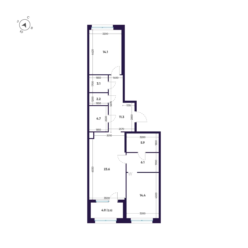 Планировка: Двухкомнатная квартира 88 м² в «ЛДМ»