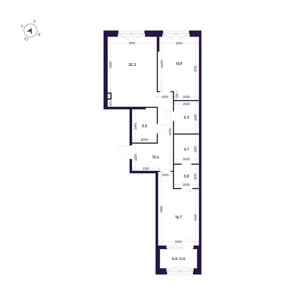 Планировка: Двухкомнатная квартира 89 м² в «ЛДМ»