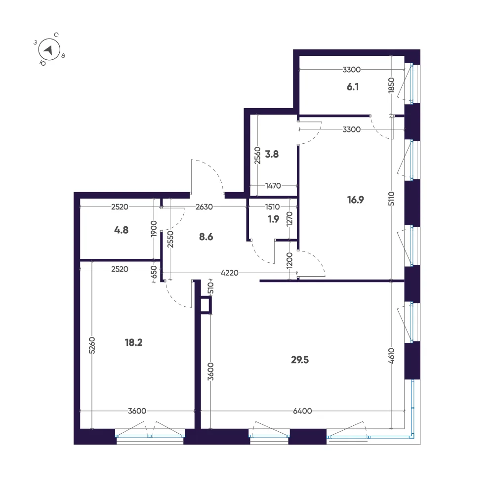 Планировка: Двухкомнатная квартира 90 м² в «ЛДМ»